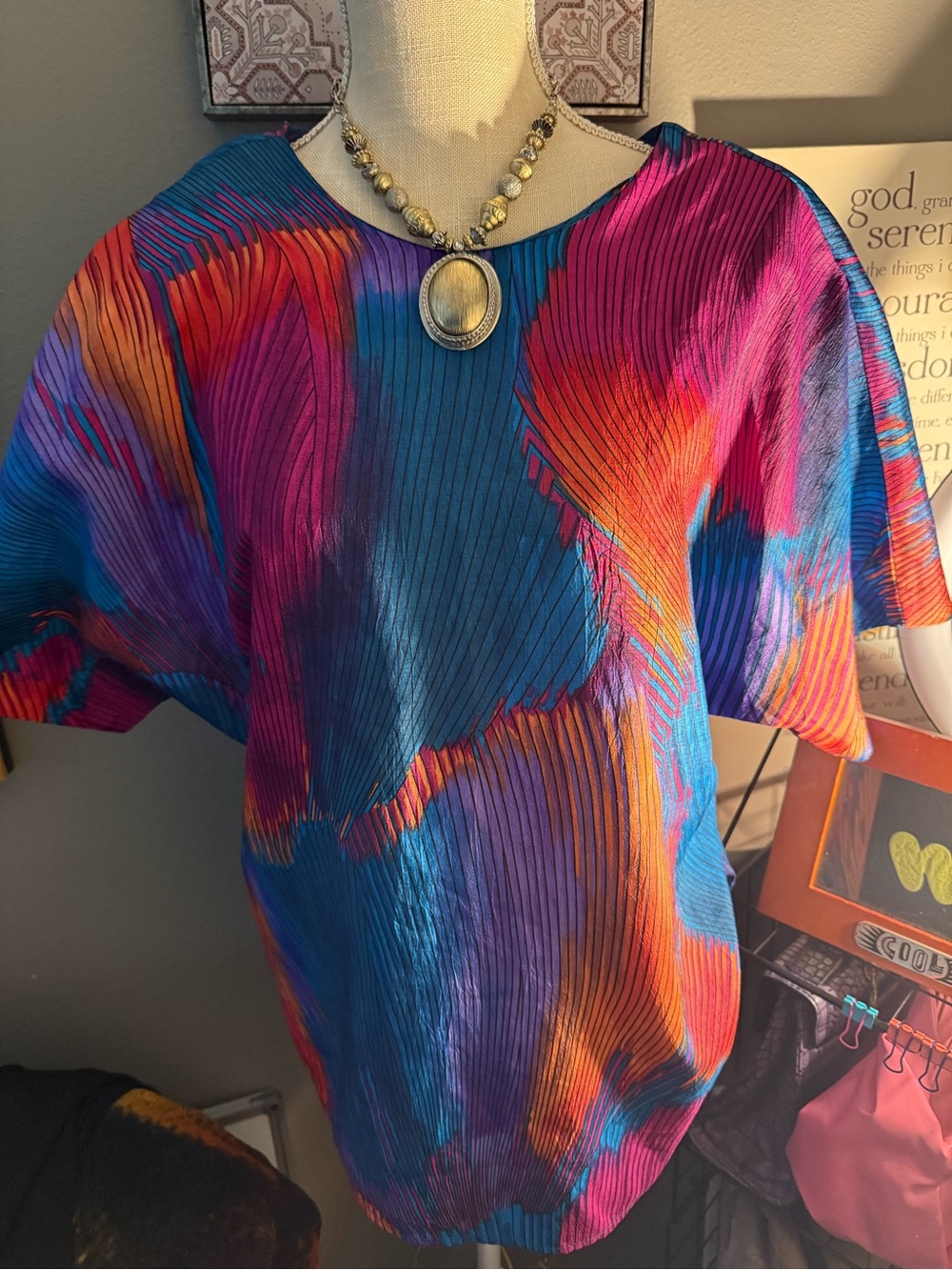 Vibrant Multicolor Pleated Women's Blouse